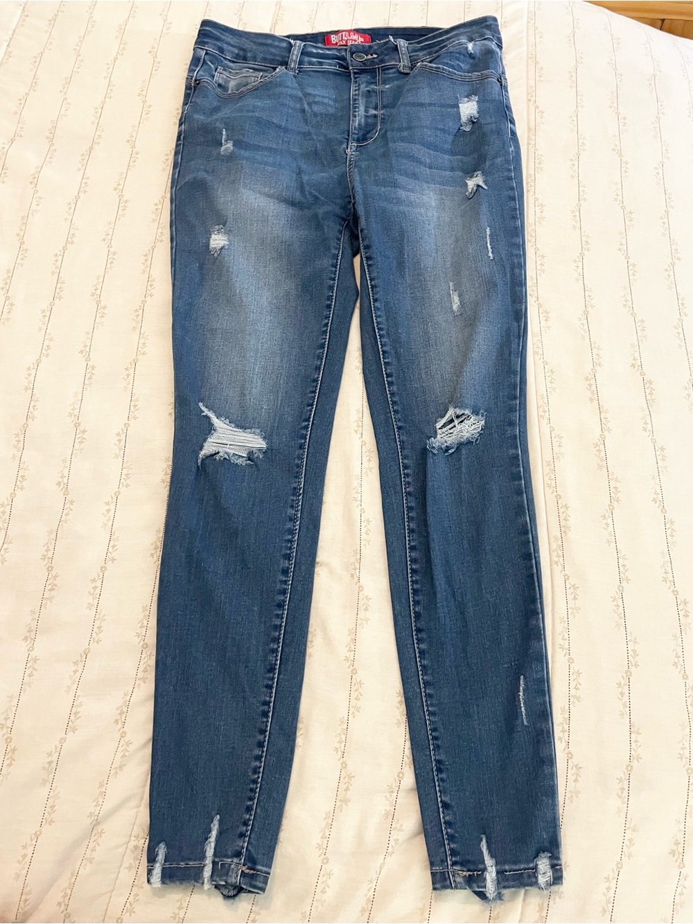 Wax Jean Butt I Love You Jeans Womens 13/31 Blue Distressed Straight Skinny